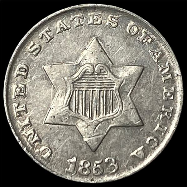 1853 Silver Three-Cent Piece CLOSELY  UNCIRCULATED