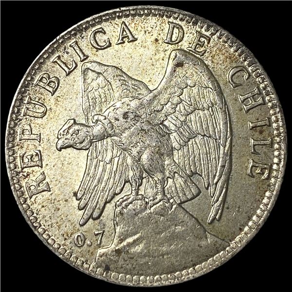 1905 Chile Silver 50 Centavos S Mint CHOICE AU