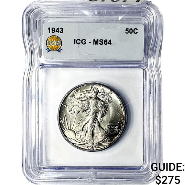 1943 Walking Liberty Half Dollar ICG MS64