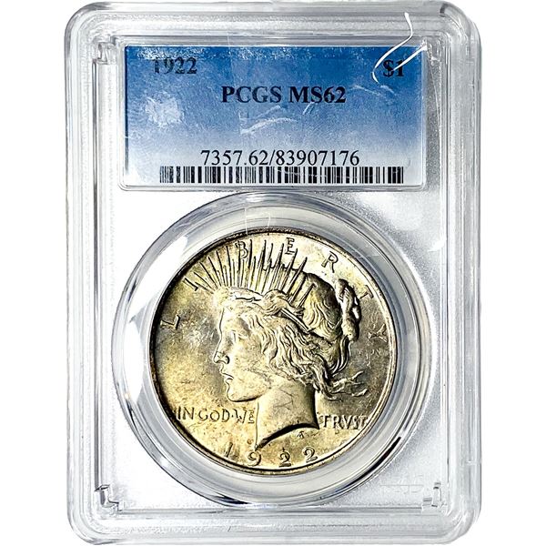 1922 Silver Peace Dollar PCGS MS62