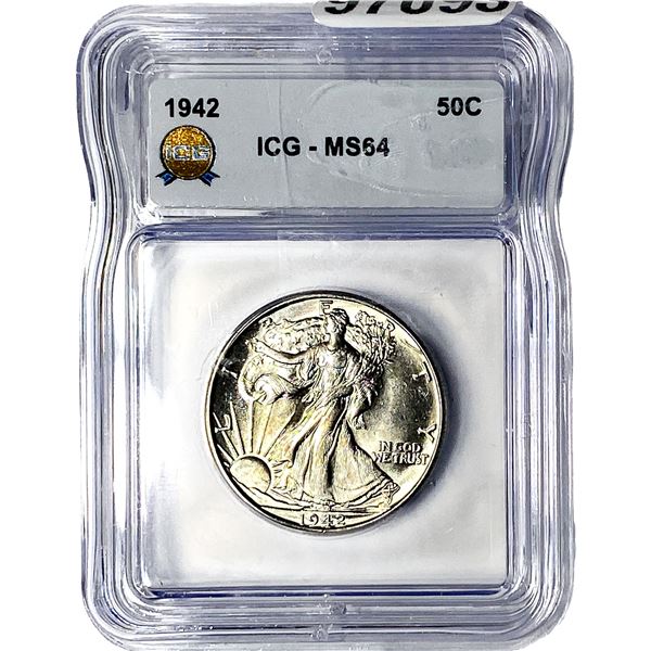 1942 Walking Liberty Half Dollar ICG MS64