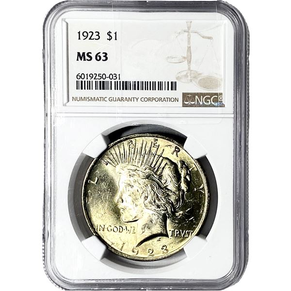 1923 Silver Peace Dollar NGC MS63