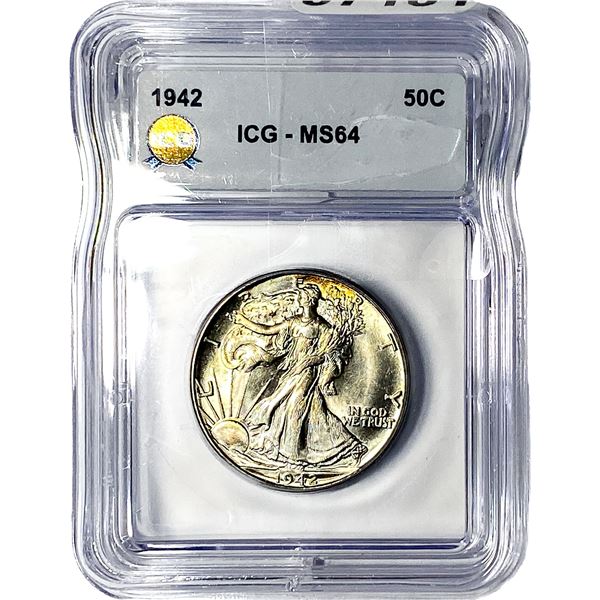1942 Walking Liberty Half Dollar ICG MS64