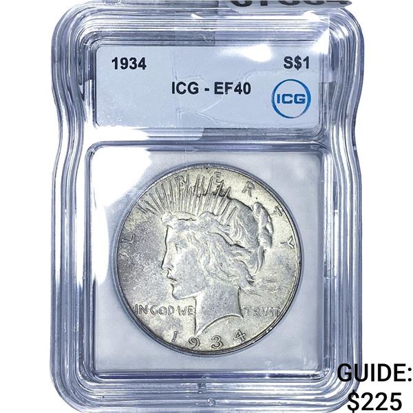 1934 Silver Peace Dollar ICG EF40