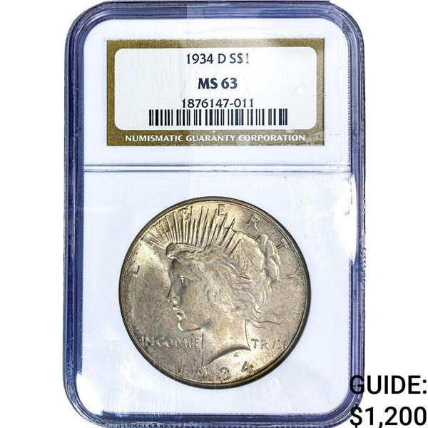 1934-D Silver Peace Dollar NGC MS63
