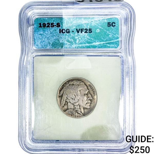 1925-S Buffalo Nickel ICG VF25
