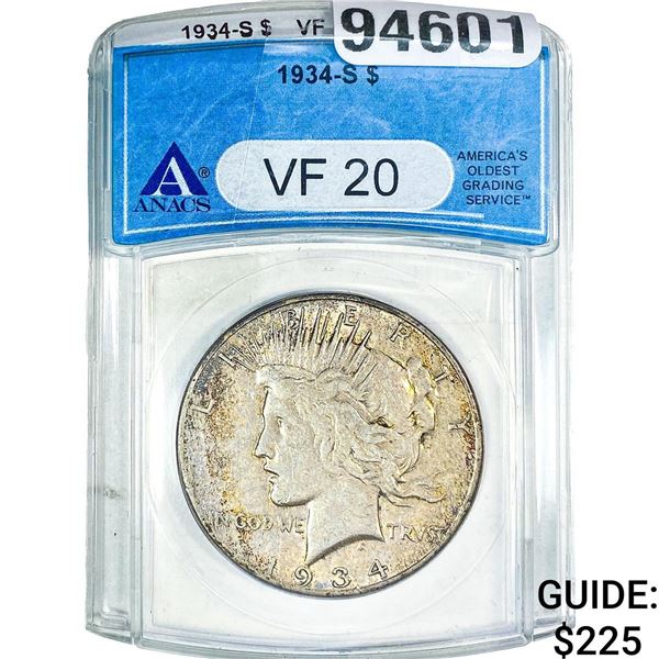 1934-S Silver Peace Dollar ANACS VF20