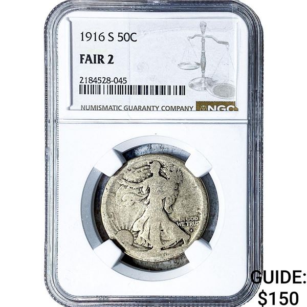 1916-S Walking Liberty Half Dollar NGC F2