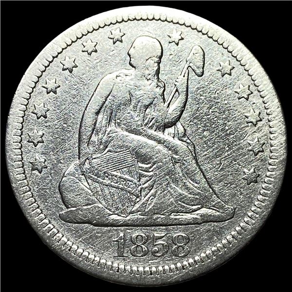 1858 Silver Seated Liberty Quarter NEARLY UNCIRCULATED