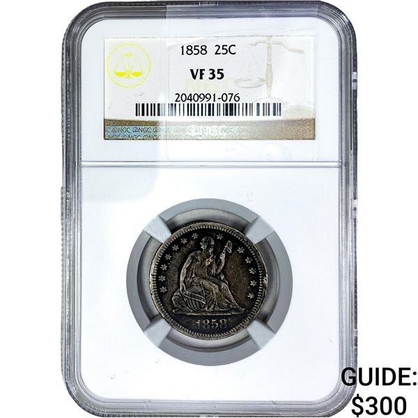 1858 Seated Liberty Quarter NGC VF35