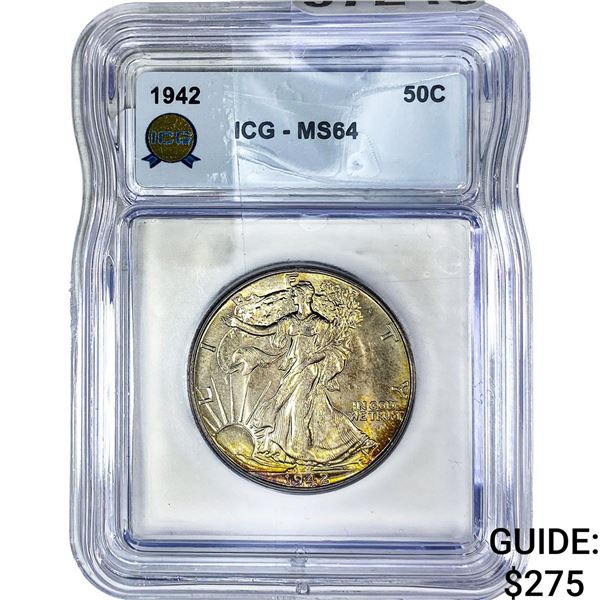 1942 Walking Liberty Half Dollar ICG MS64