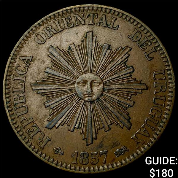 1857D Uruguay Copper 20 Centesimos