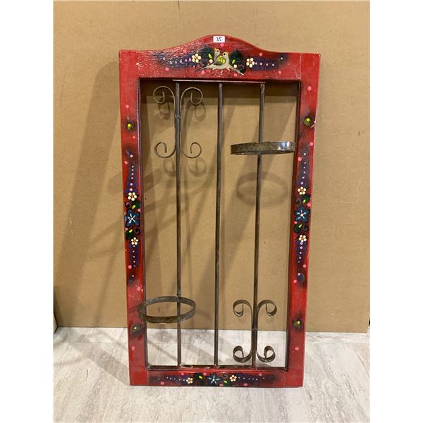 Rustic Wood and Wrought Iron Wall Mounted Candle Holder
