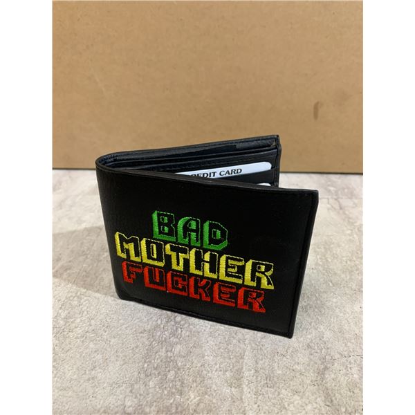 Bad Mother Fucker Wallet Black With Yellow Green And Red Stitching Genuin Leather