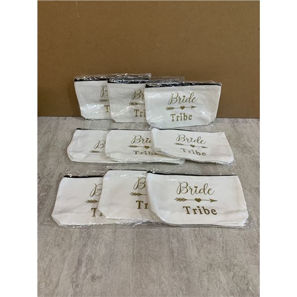 Lot of 9 Bride Tribe Bachelorett Party / Bridal Shower Cotton Canvas Makeup Bags