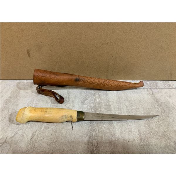 J. Marttiini Finland Hand Ground Stainless Fillet Knife w/ Leather Sheath
