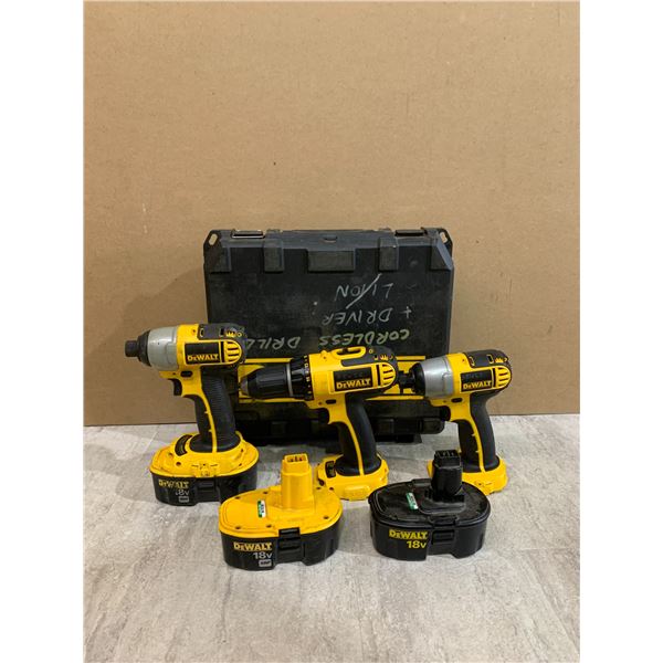 Lot of 3 Dewalt Cordless Tools - 2 Impat Drivers & 1 Drill