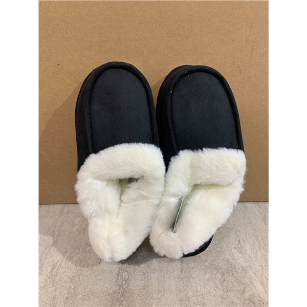 Women's Microsuede Black & White Slippers