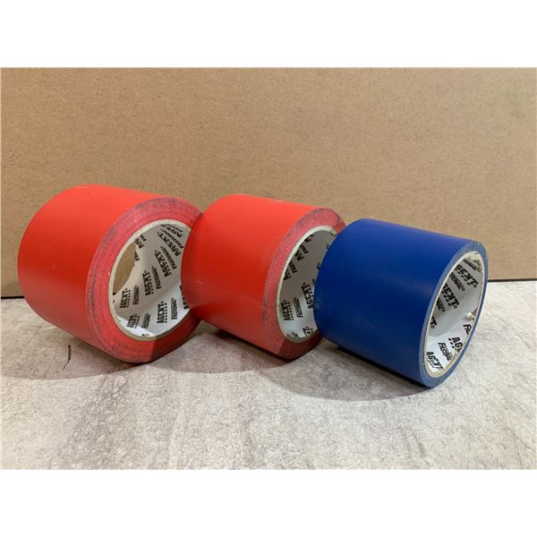 Lot of 3 Roll off Tape 2 Red 1 Blue 3in Wide