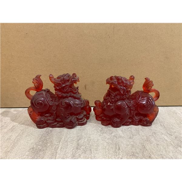 Lot of 2 Red Resin Fu Dogs