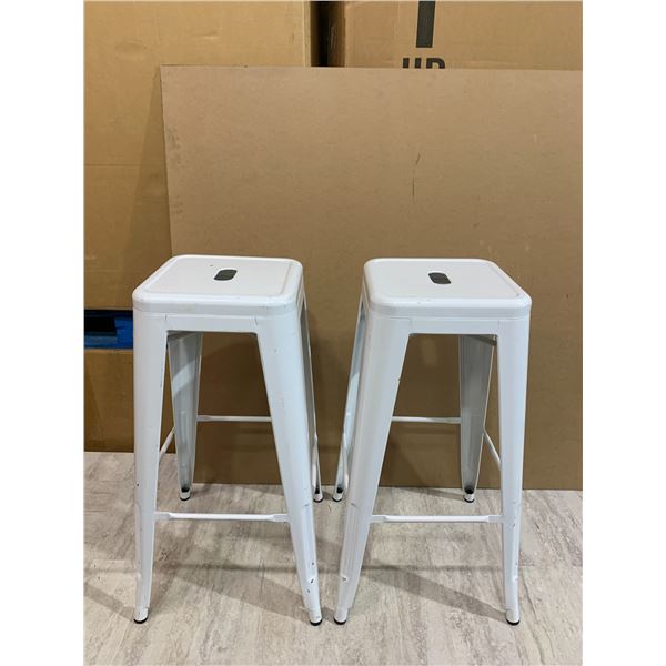 Lot of 2 Metal Stacking Stools 30in Tall White Colour