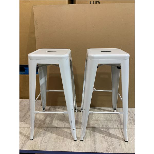 Lot of 2 Metal Stacking Stools 30in Tall White Colour