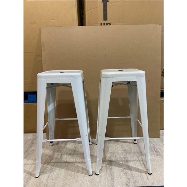 Lot of 2 Metal Stacking Stools 30in Tall White Colour