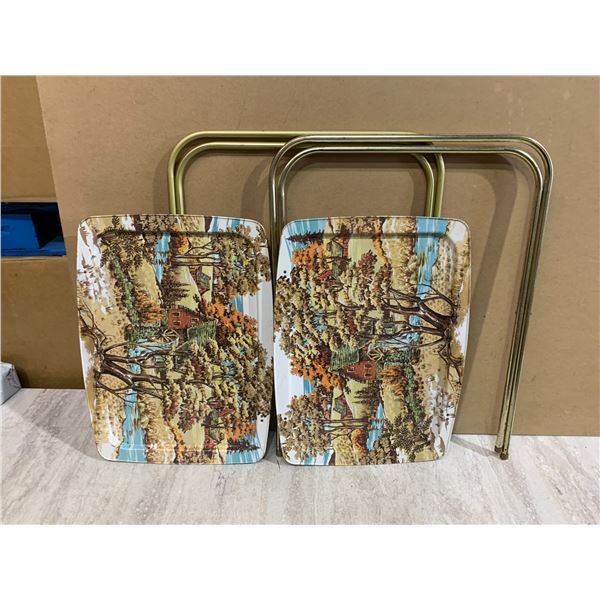 Lot of 2 Vintage Metal Folding TV Dinner Trays - Western Themed