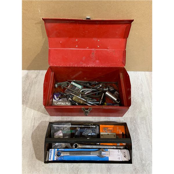 Red Metal Tool Box w/ Insert & Assorted Tools / Bits