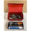Image 1 : Red Metal Tool Box w/ Insert & Assorted Tools / Bits