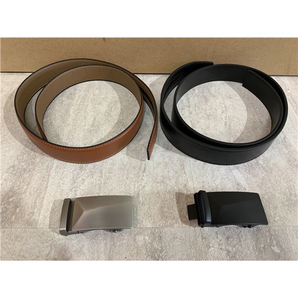Lot of 2 New Leaher Belts & 2 Buckles - Black & Brown