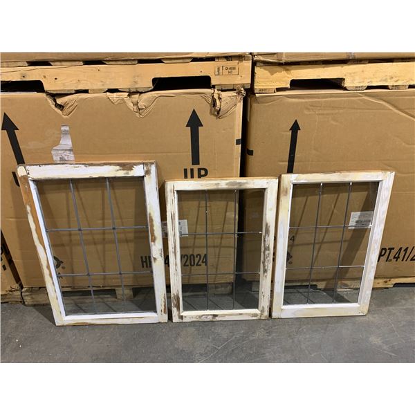 Lot of 3 Vintage Windows And wooden Frame