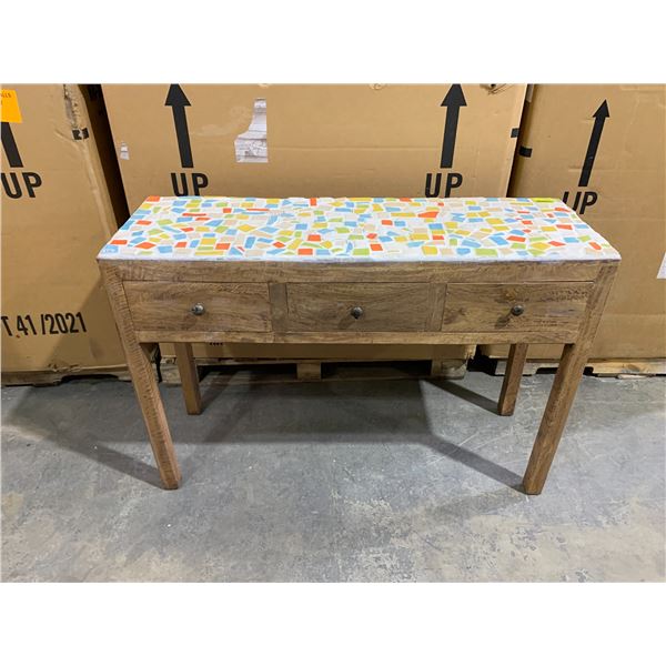 Wooden Console Table w/ Mosaic Top and Three Drawers