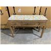 Image 1 : Wooden Console Table w/ Mosaic Top and Three Drawers