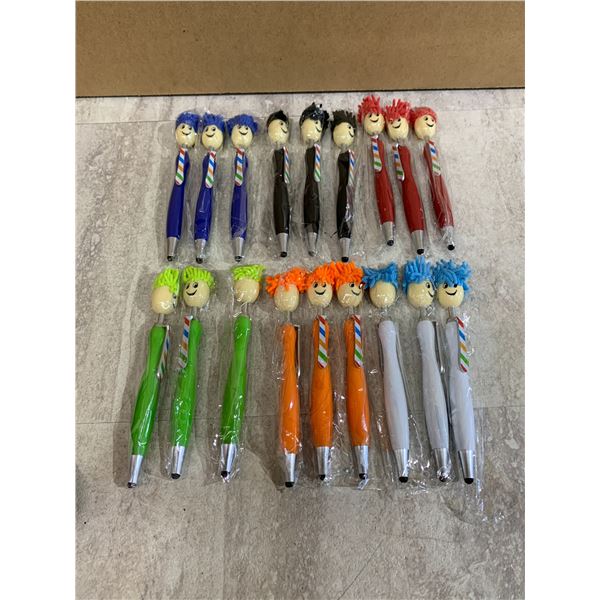 Lot of 18 Multifunctional Ballpoint Pens Featuring Cartoon Face w/ Hair