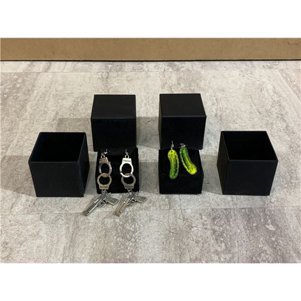2 Lots of Ear Rings - Pickles & Guns / Handcuffs