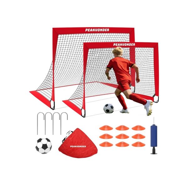 PEAKVONDER 4ft x 3dt Soccer Net for Backyard - Set of 2 w/ LED Light