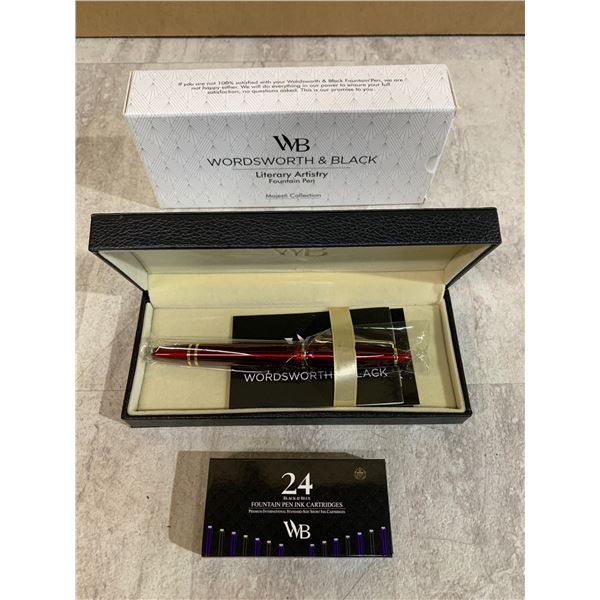 WB Wordsworth & Black Literary Artistry Fountain Pen w/ Ink Cartridges