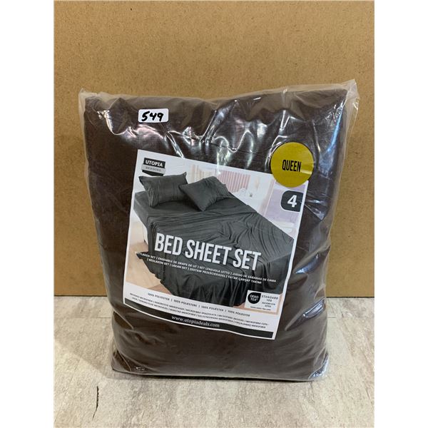 Gray Standard 100 Queensize Bed Sheet Set - 100% Polyester