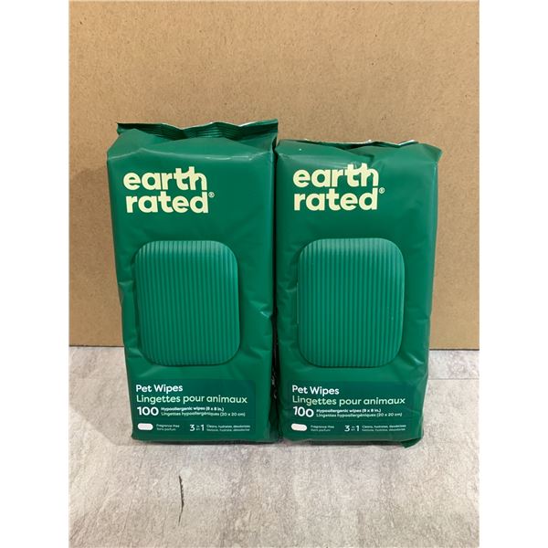 Lot of 2 Earth Rated Pet Wipes - Total 200 Wipes - 8in x 8in - NEW