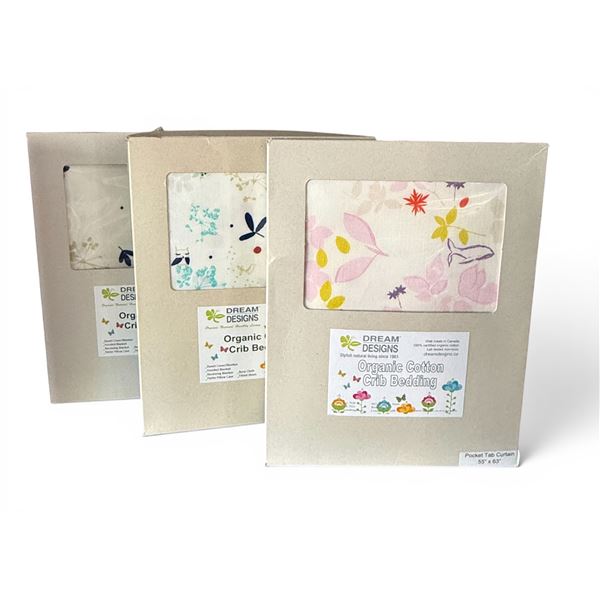 New Group of 3 Organic Cotton Crib Bedding Set  - approx. TOTAL R.V. $239.99