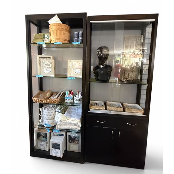 Dark Wooden & Glass Display Cabinet - Content is not included