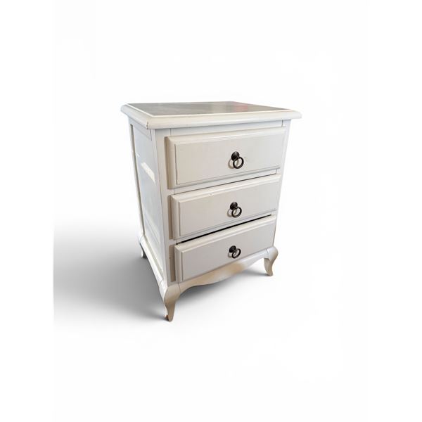 Provincial French White 3-Drawer Nightstand - includes content