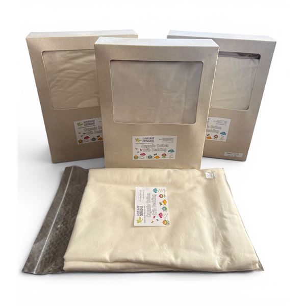 New Group of 4 Organic Cotton Crib Bedding - includes Crib Fitted Sheet 29" x 76", Duvet Cover.