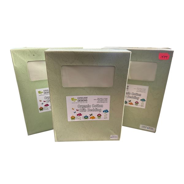 New Group of 3 Organic Cotton Crib Bedding - includes Duvet Cover, Various Sizes