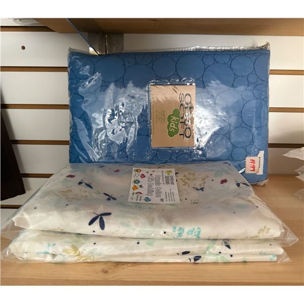 New Group of 3 Organic Cotton Baby & Kid Bedding - includes Blue Bumper Blanket 10 x 160"/Crib Duvet