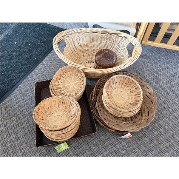 New Group of Assorted Rattan Baskets - Assorted Sizes & Designs