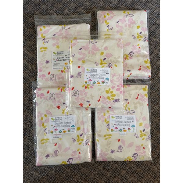 New Group of 5 Organic Cotton Baby Crib Bedding & Blanket - includes Receiving Blanket, Duvet Cover