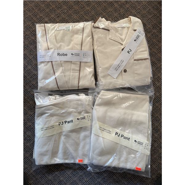 New Group of Assorted Organic White Cotton Robes & PAJamas - approx. 8 pcs, Various Sizes