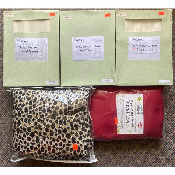New Group of Organic Cotton Twin Bed Linens - includes x3 Duvet Covers, Cotton Sateen Red Twin Duvet